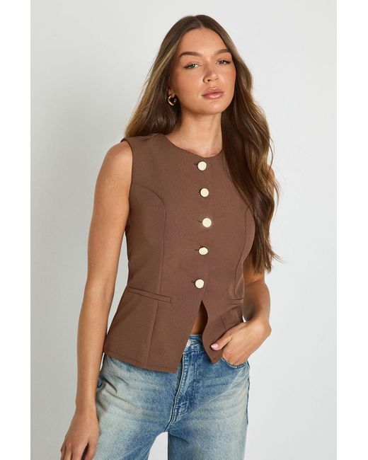 Boohoo Brown Button Trim Detail Tailored Waistcoat