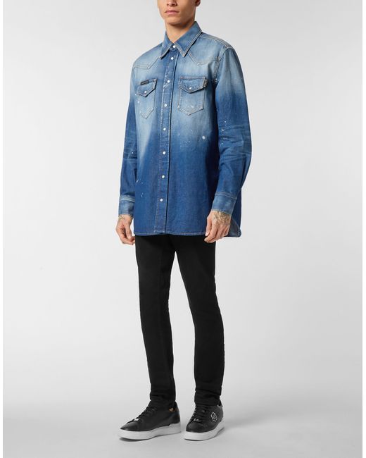 Philipp Plein Denim Shirt Ls in het Blue voor heren
