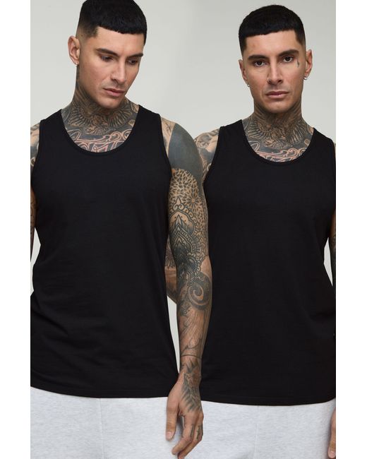 BoohooMAN Black Tall 2 Pack Basic Regular Fit Tank for men