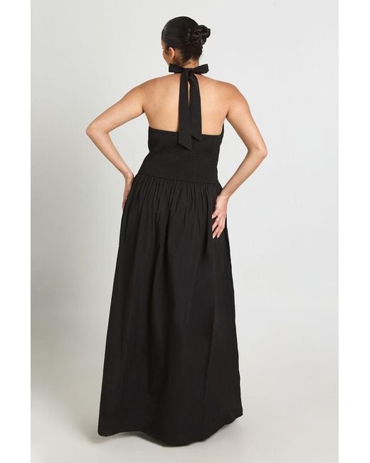 Boohoo Black Plus Cotton Poplin Halter Neck Pleated Maxi Dress