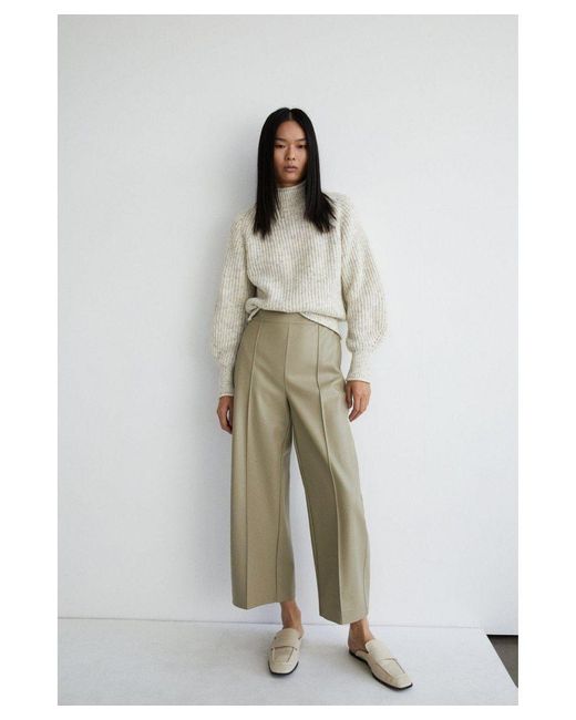 Warehouse White Faux Leather Wide Crop Trouser