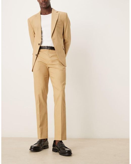 ASOS Natural Linen Blend Slim Suit Trousers for men