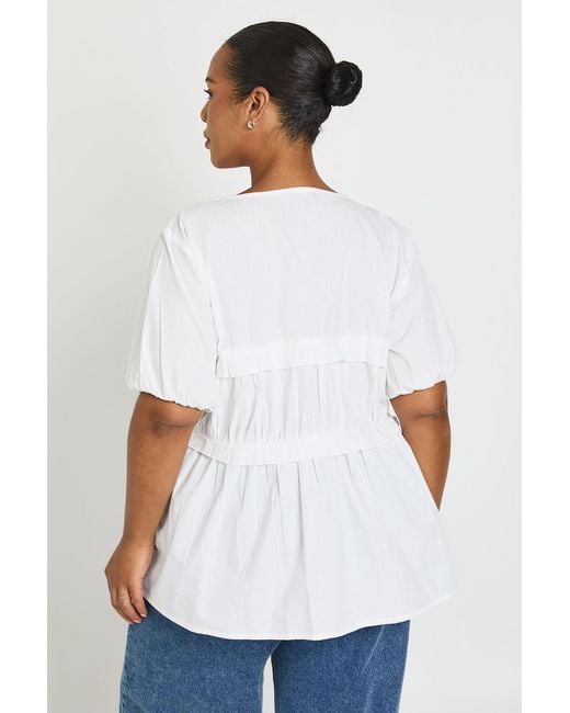Boohoo White Plus Ruched Tie Front Detail Short Sleeve Smock Top