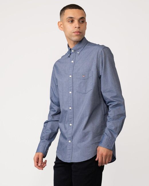 Gant Blue Regular Fit Long Sleeve Oxford Shirt for men