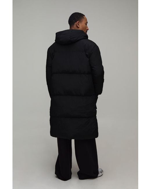 BoohooMAN Black 4 Pocket Longline Hooded Puffer Jacket for men