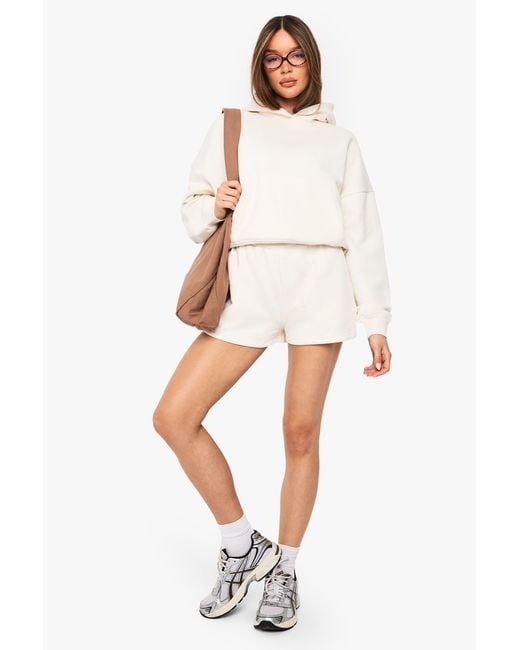 Boohoo White High Waist Sweatshort With Internal Drawcord