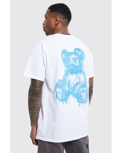 BoohooMAN White Regular Fit Spray On Teddy Graphic T-shirt for men