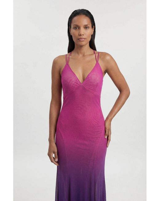 Karen Millen Red Ombre Sunset Mesh Strappy Beach Dress