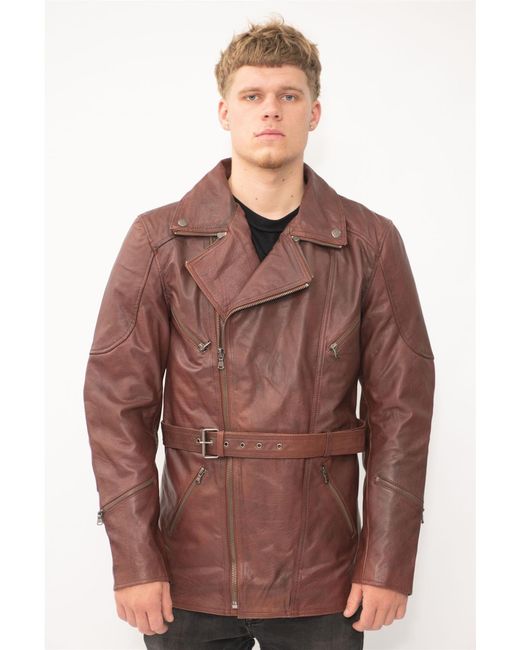Infinity Leather Brown Cross Zip Ce Armour Biker Jacket for men