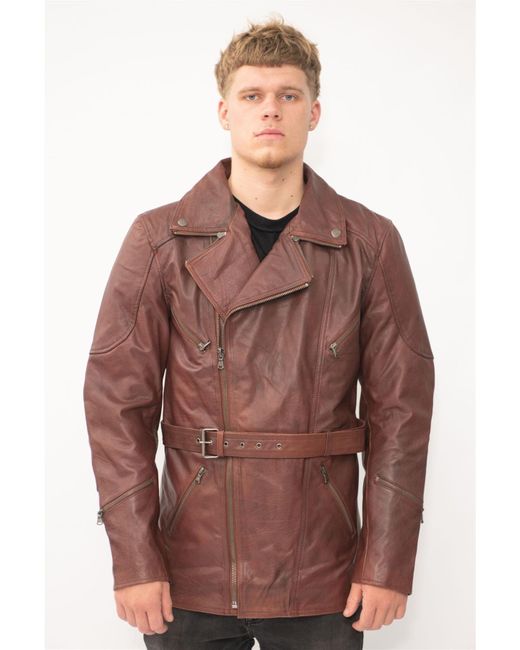 Infinity Leather Brown Cross Zip Ce Armour Biker Jacket for men