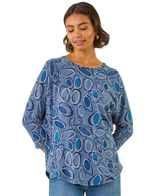 Roman Blue Abstract Printed Raglan Top