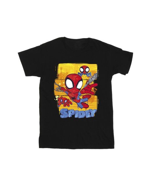 Marvel Black Spidey And His Amazing Friends Flying T-Shirt Cotton for men