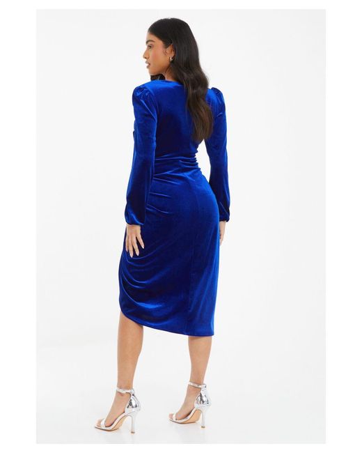 Quiz Petite Royal Blue Velvet Wrap Midi Dress