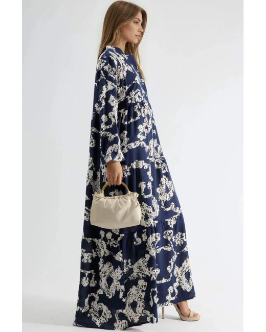 Hiccup Blue V-Neck Patterned Maxi Dress With Buttons