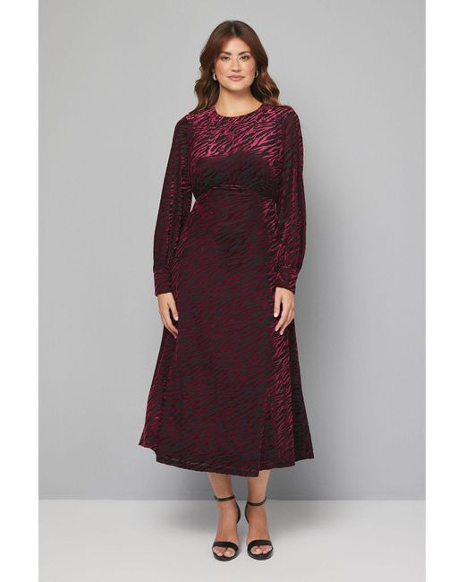 Wallis Red Devore Drop Hem Midi Dress