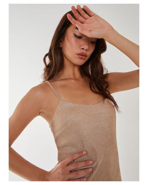 Pink Vanilla Brown Metallic Scoop Neck Mini Dress