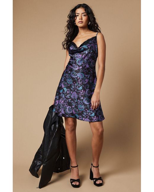 Oasis Blue Petite Occasion Paisley Lace Insert Slip Dress