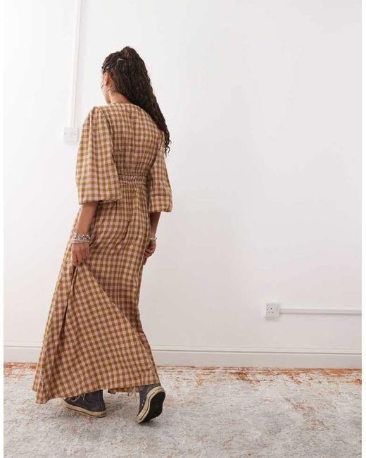Reclaimed Vintage Natural Maxi Smock Dress With Tie Front Detail