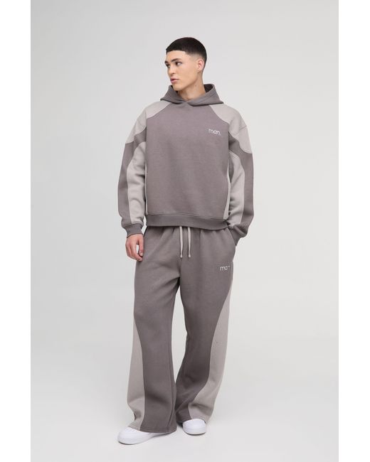 BoohooMAN Gray Oversized Boxy Man Seam Detail Hooded Tracksuit for men