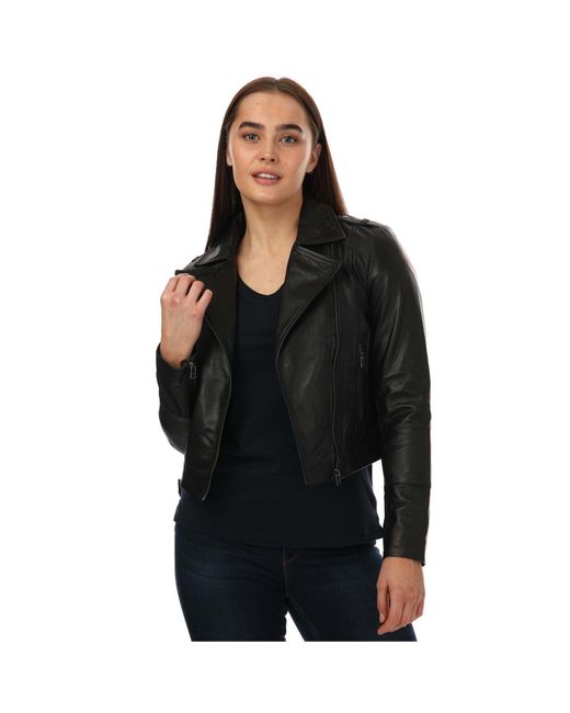 Elle Black Ladies Leather Fitted Biker Jacket