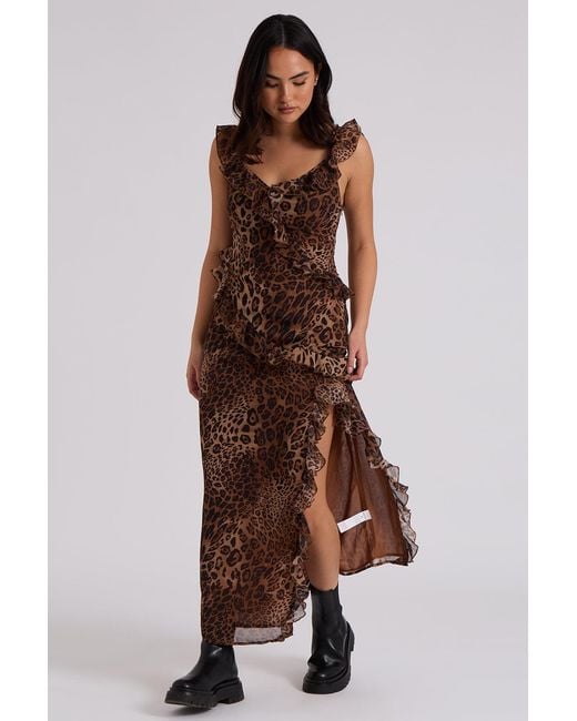 Urban Bliss Brown Leopard Ruffle Maxi Dress