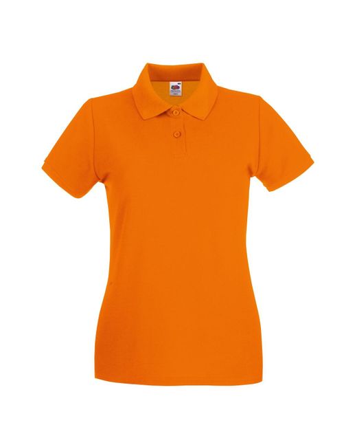 Fruit Of The Loom Orange Ladies Lady-Fit Premium Short Sleeve Polo Shirt Cotton