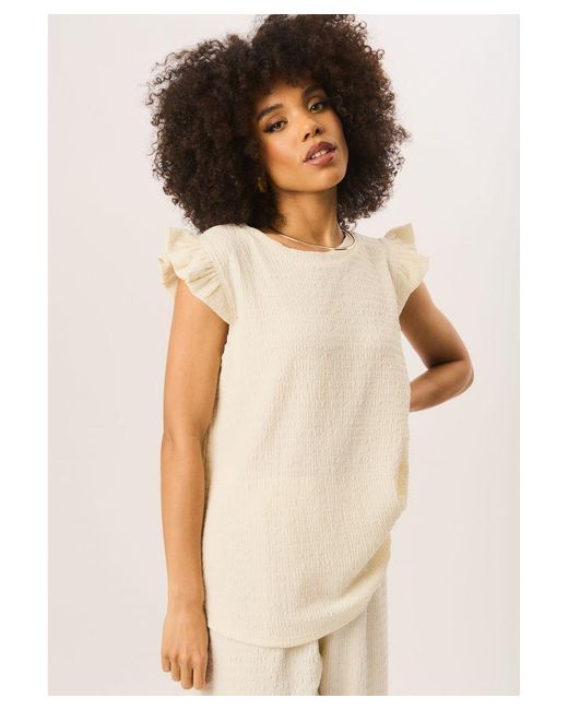 Gini London Natural Frill Sleeves Textured Oversized Top