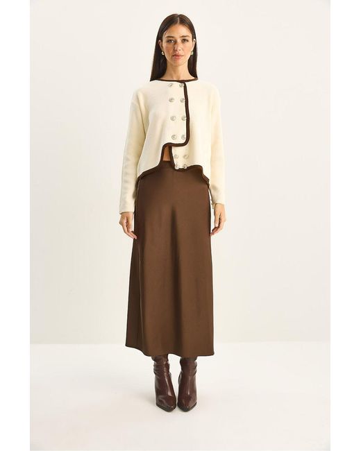 Bianco Lucci Natural Ribbed Knit Button-Up Cardigan