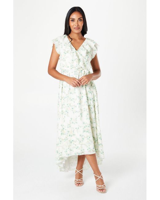 Wallis White Petite Floral Jacquard Satin Ruffle Maxi Dress