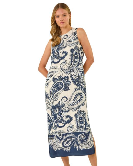 Roman White Paisley Print Midi Dress