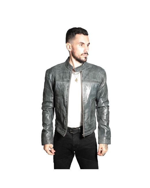 Infinity Leather Gray Classic Fitted Biker Jacket-Austin for men