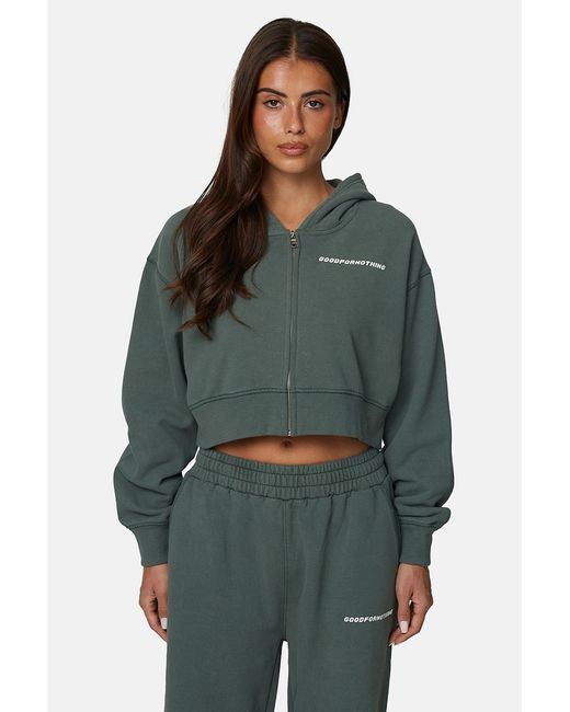 Good For Nothing Green Vintage Wash Cropped Zip Through Hoodie