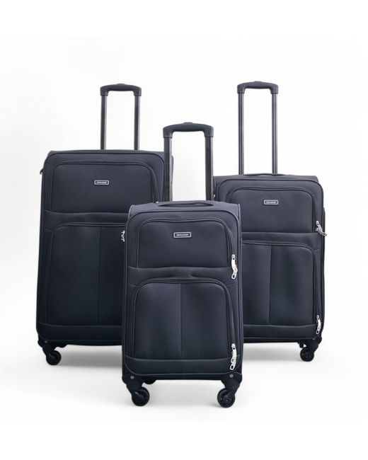 Infinity Leather Blue Expandable Soft Shell 4 Wheel Luggage Travel Cabin Suitcase