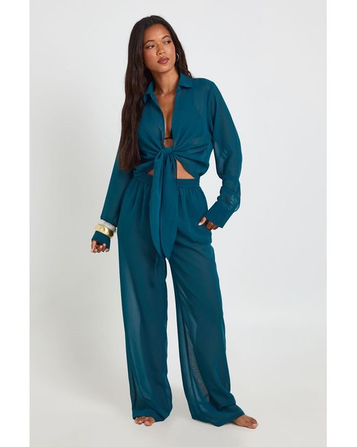 Boohoo Blue Chiffon Beach Trouser