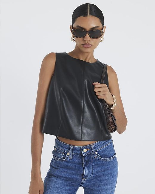 River Island Black Top Faux Leather Sleeveless Pu