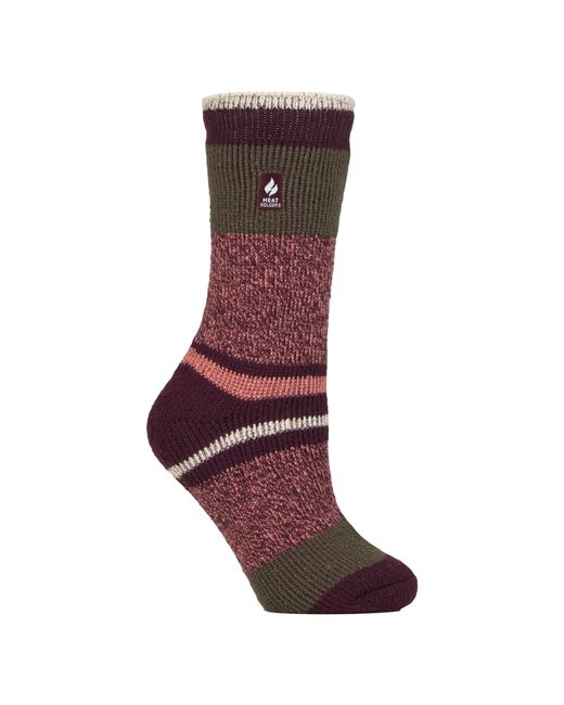 Heat Holders Brown Ladies Soft Warm Winter Stripe Patterned Thermal Socks