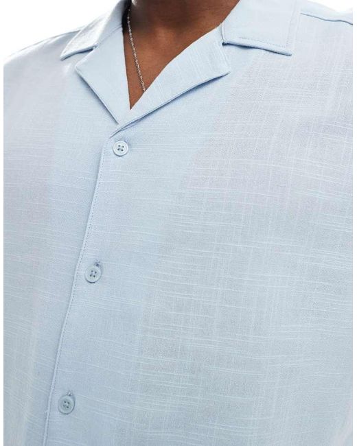 Only & Sons Blue Boxy Fit Revere Collar Shirt for men