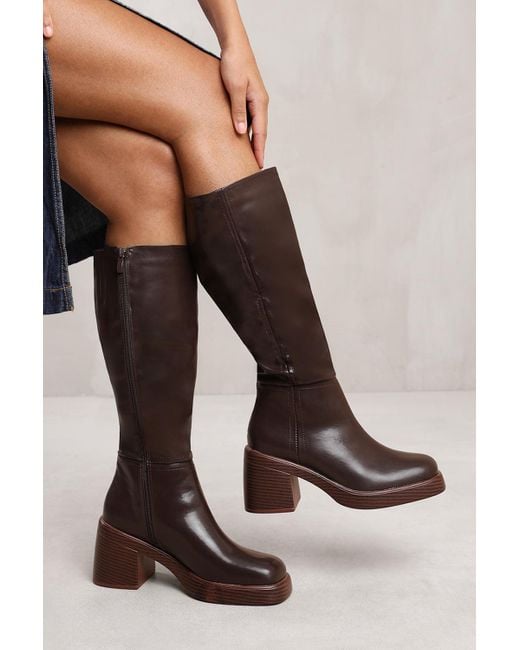 Where's That From Brown Wheres 'Nyra' Below Knee Boot With Chunky Heel