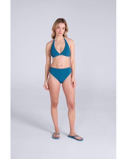 Mountain Warehouse Blue 'Iona' Halter Crinkle Bikini Top Sun Protection Quick Dry Stretchy Swimwear