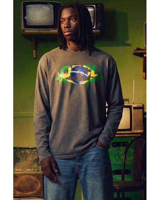 BoohooMAN Green Oversized Ofcl Washed Brazil Long Sleeve T-Shirt for men
