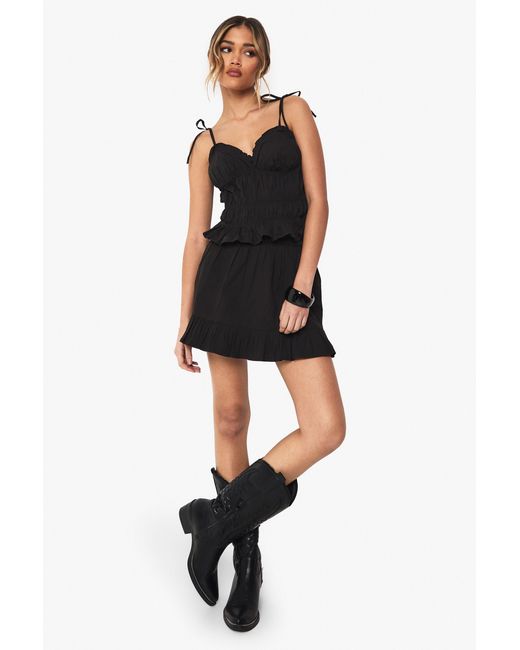 Boohoo Black Ruffle Hem Poplin Mini Skirt