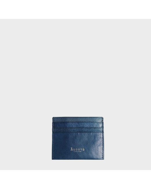 Assots London 'fann' Ensign Blue Vintage Leather Compact Rfid Credit Card Holder