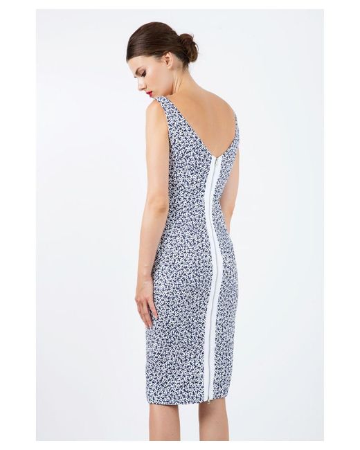 Conquista White Sleeveless Floral Straight Dress With Zip Detail
