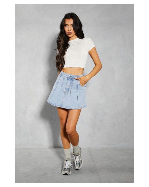 MissPap Gray Denim Pleated Mini Skirt