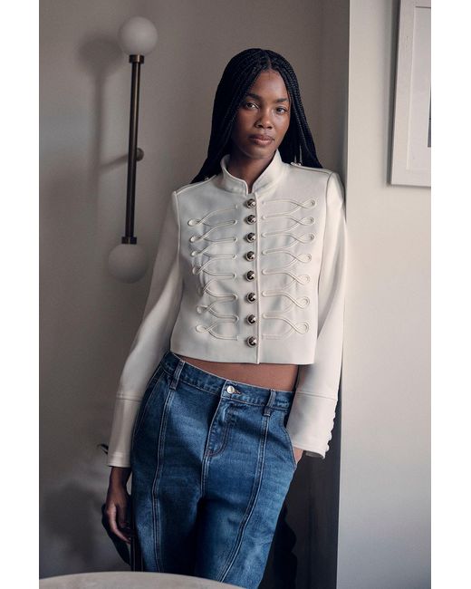Karen Millen Gray Compact Stretch Tape Detail Military Jacket