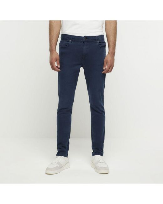 River Island Blue Skinny Jeans Dark Cotton for men