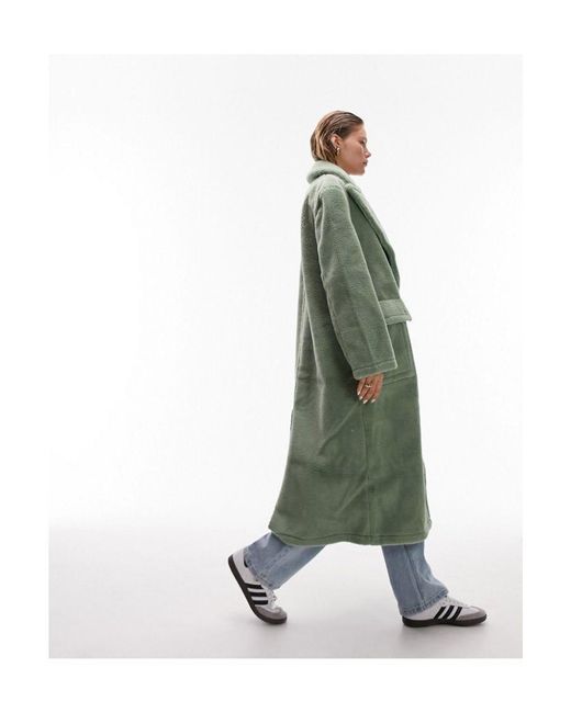 TOPSHOP Green Long-Line Borg Coat
