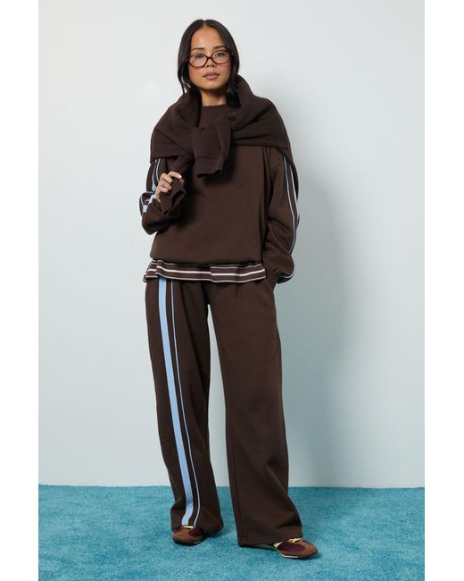 Boohoo Brown Double Side Striped Oversized Sweatshirt