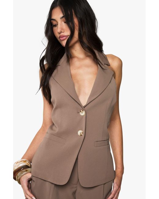 Boohoo Brown Tailored Halterneck Woven Waistcoat