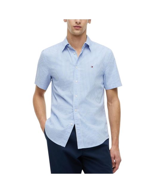 Tommy Hilfiger Blue Shirt Oxford Lightweight Short Sleeve Regular Fit Summer for men